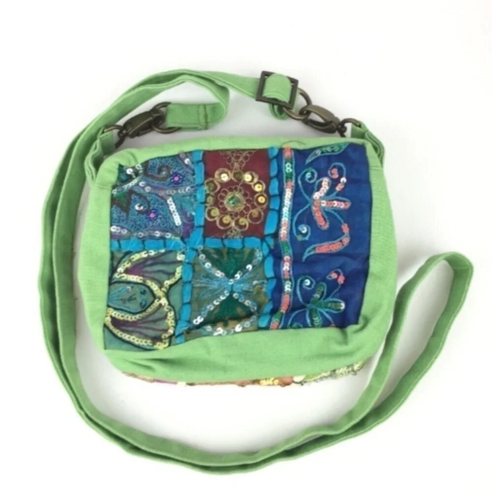 BLUE SKY Boho Mini Crossbody Bag Beads Sequin Embroidered Fairy Phoebe Buffay